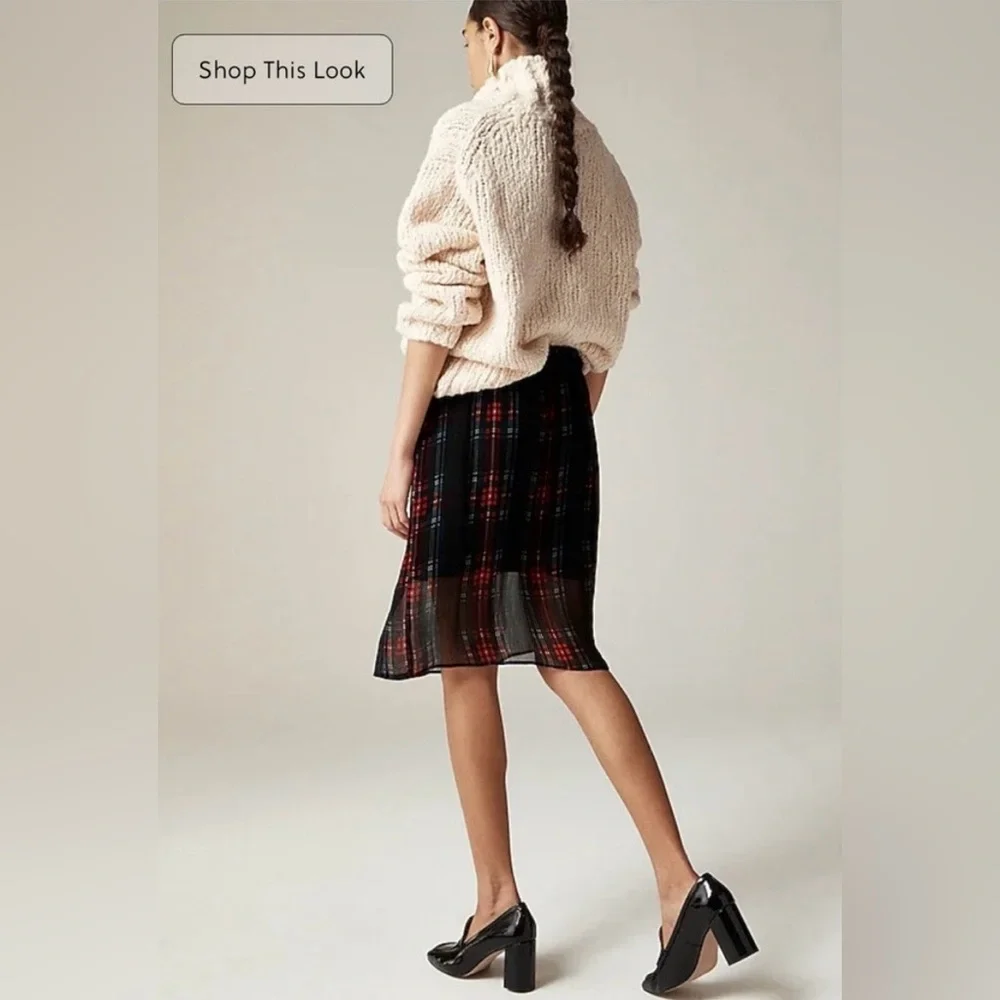 NWT J.Crew Gwen Lined Knee Length Plaid Layered Slip Skirt in Crinkle Chiffon - Picture 3 of 15
